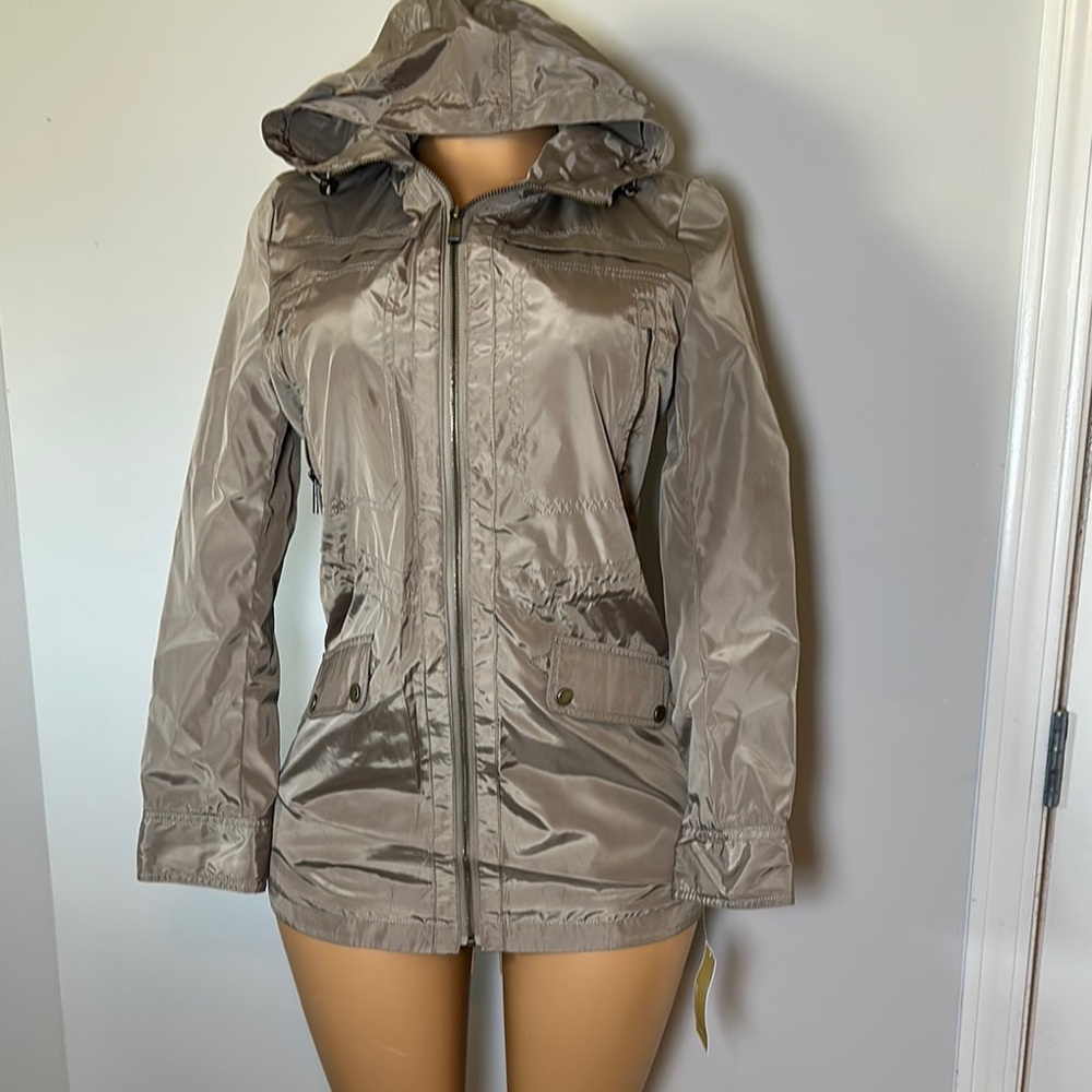 KORS Michael Kors Tan Utility Jacket with Hood and Elastic Waist